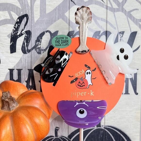 Piper K Halloween Hair Clips Glow in The Dark Ghost Pumpkin Cat Monster - Picture 1 of 4